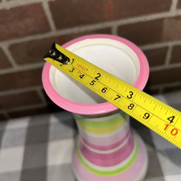 Swirl Hand Painted Vase Pink, Yellow, Green, Pastel Collection 10” Ceramic - Picture 4 of 5